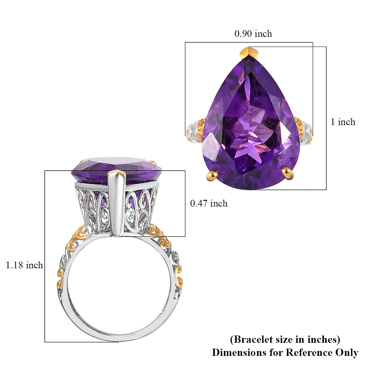 African Amethyst Solitaire Ring in Vermeil YG and Platinum Over Sterling Silver 18.65 ctw (Delivery in 5-7 Business Days) image number 5