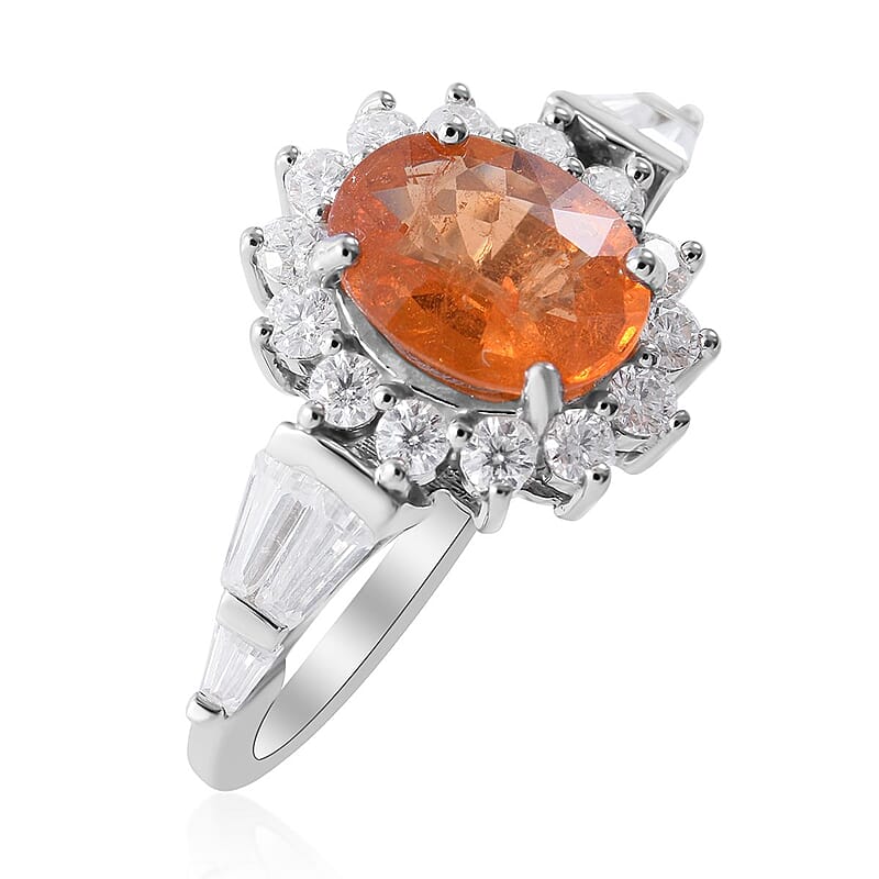 Viceroy Spessartine Garnet and Moissanite Sunburst Ring in Platinum Over Sterling Silver (Size 10.0) 3.50 ctw