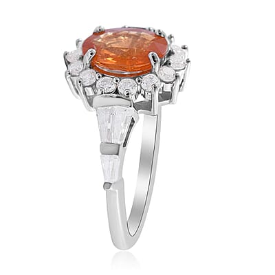 Viceroy Spessartine Garnet and Moissanite Sunburst Ring in Platinum Over Sterling Silver (Size 10.0) 3.50 ctw