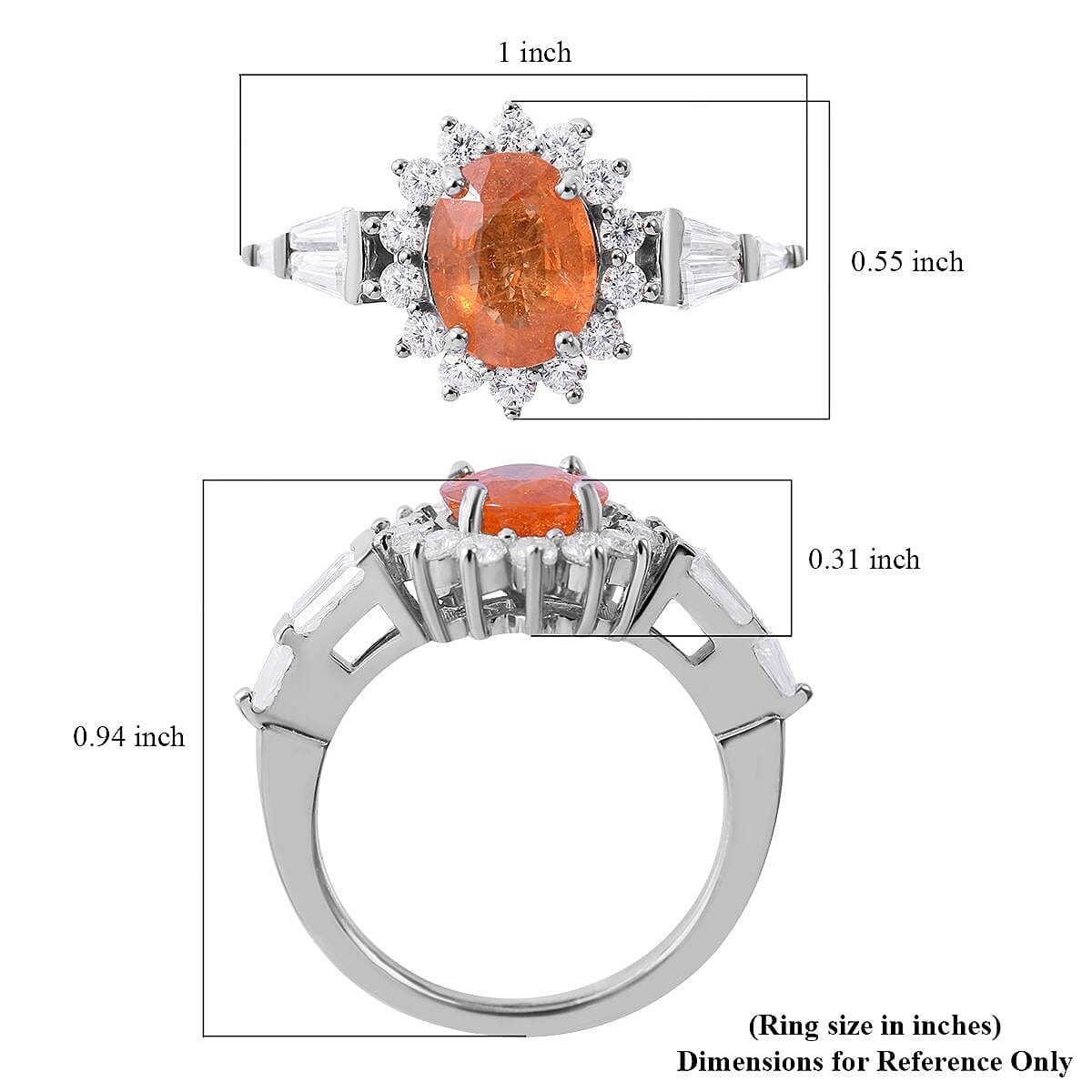 Viceroy Spessartine Garnet and Moissanite Sunburst Ring in Platinum Over Sterling Silver (Size 10.0) 3.50 ctw