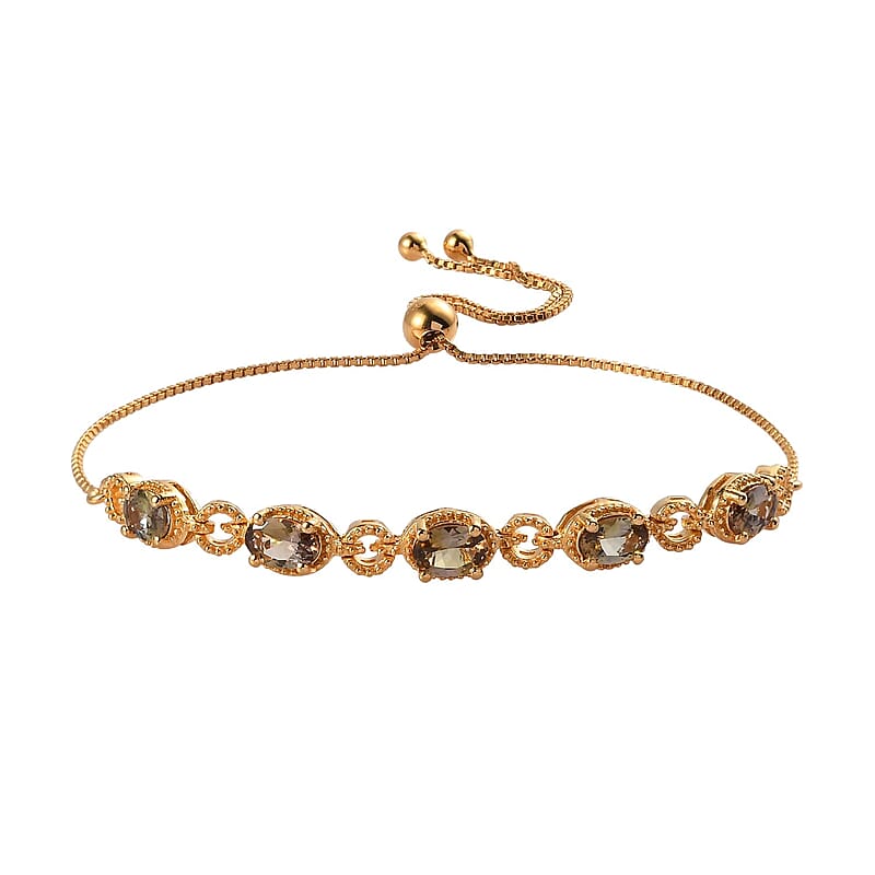 Premium Golden Tanzanite Bolo Bracelet in Vermeil Yellow Gold Over Sterling Silver 2.10 ctw