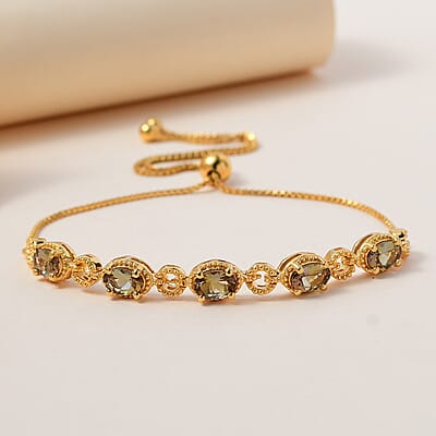 Premium Golden Tanzanite Bolo Bracelet in Vermeil Yellow Gold Over Sterling Silver 2.10 ctw