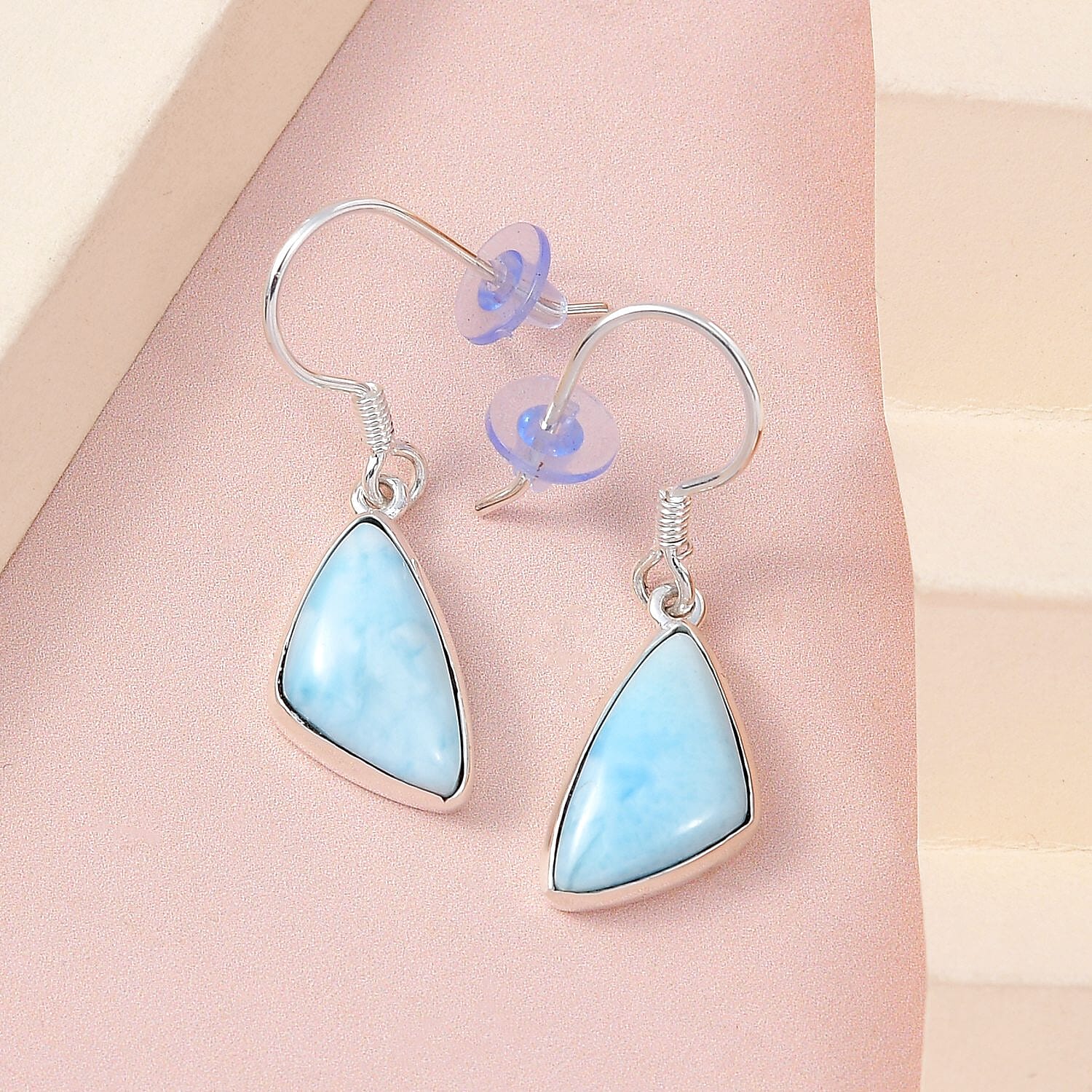 Artisan Crafted Larimar Dangle Earrings in Sterling Silver 10.15 ctw