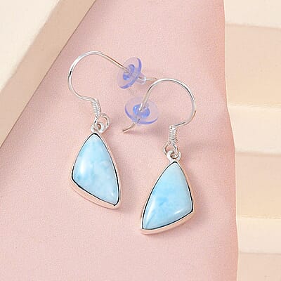 Artisan Crafted Larimar Dangle Earrings in Sterling Silver 10.15 ctw