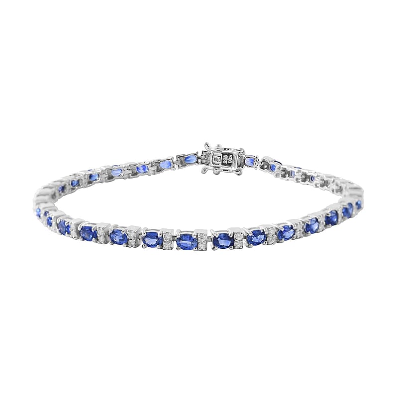 AAA Ceylon Blue Sapphire and Moissanite Bracelet in Platinum Over Sterling Silver (6.50 In) 6.65 ctw