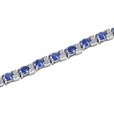 AAA Ceylon Blue Sapphire and Moissanite Bracelet in Platinum Over Sterling Silver (6.50 In) 6.65 ctw