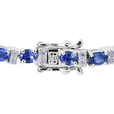 AAA Ceylon Blue Sapphire and Moissanite Bracelet in Platinum Over Sterling Silver (6.50 In) 6.65 ctw