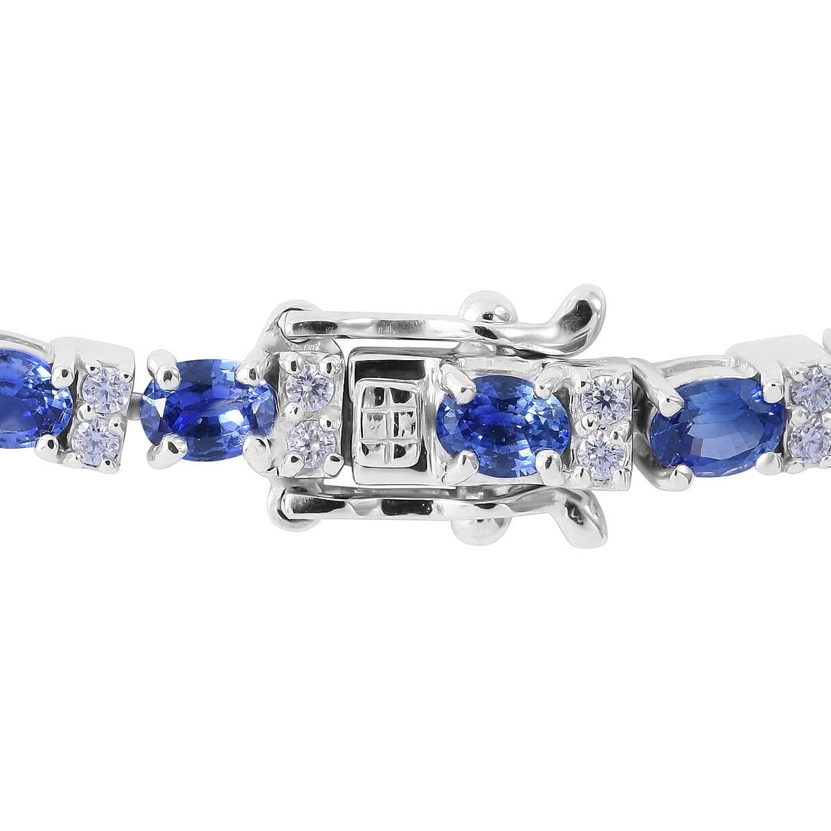 AAA Ceylon Blue Sapphire and Moissanite Bracelet in Platinum Over Sterling Silver (8.00 In) 8.00 ctw image number 2