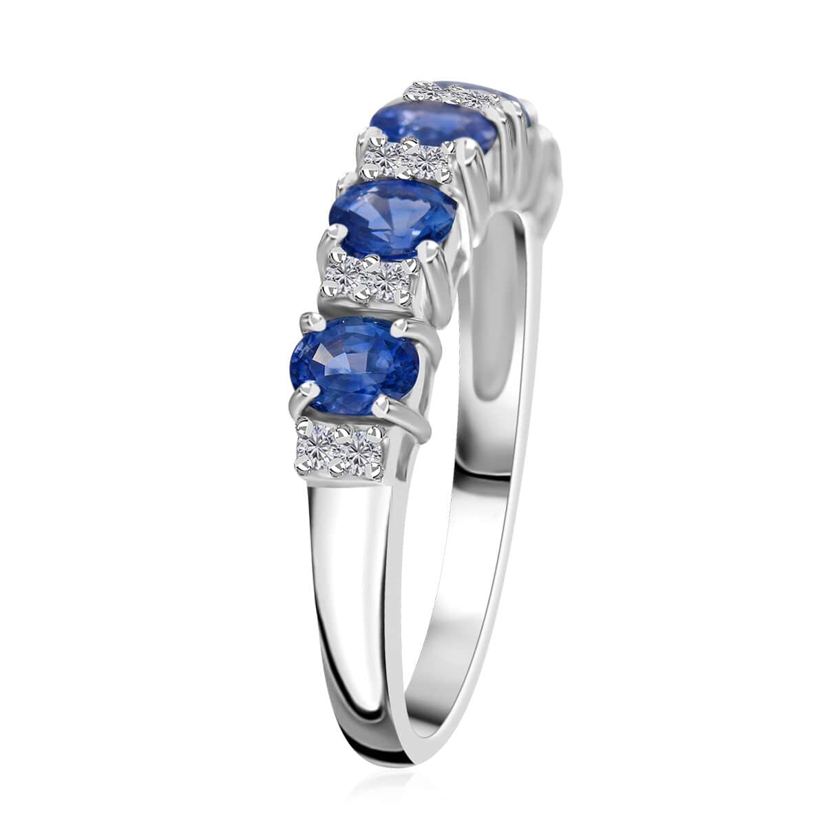 AAA Ceylon Blue Sapphire and Moissanite Ring in Platinum Over Sterling Silver 1.85 ctw image number 2