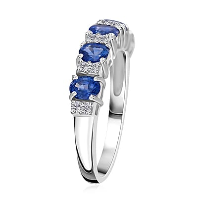 Ceylon Blue Sapphire and Moissanite Ring in Platinum Over Sterling Silver (Size 10.0) 1.85 ctw