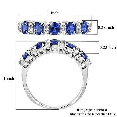 Ceylon Blue Sapphire and Moissanite Ring in Platinum Over Sterling Silver (Size 10.0) 1.85 ctw