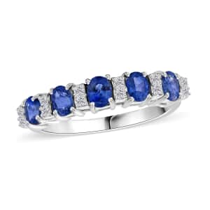 Ceylon Blue Sapphire and Moissanite Ring in Platinum Over Sterling Silver (Size 5.0) 1.85 ctw