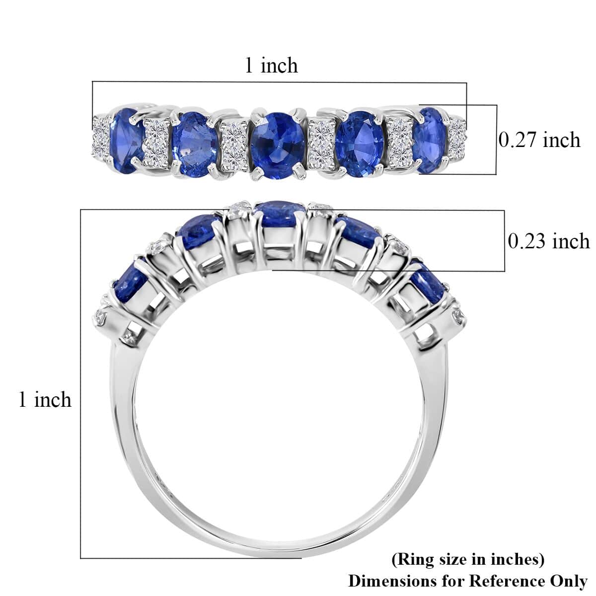 Ceylon Blue Sapphire and Moissanite Ring in Platinum Over Sterling Silver (Size 5.0) 1.85 ctw image number 4