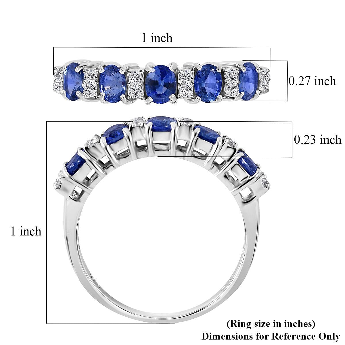 Ceylon Blue Sapphire and Moissanite Ring in Platinum Over Sterling Silver (Size 6.0) 1.85 ctw image number 4