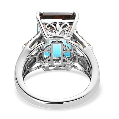 Aqua Terra Costa Quartz (Triplet) and Multi Gemstone Ring in Platinum Over Sterling Silver (Size 10.0) 8.85 ctw