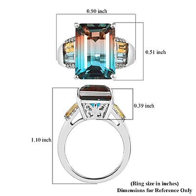Aqua Terra Costa Quartz (Triplet) and Multi Gemstone Ring in Platinum Over Sterling Silver (Size 10.0) 8.85 ctw