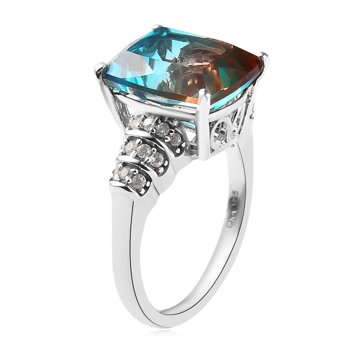 Aqua Terra Costa Quartz (Triplet) and White Zircon Ring in Platinum Over Sterling Silver 6.40 ctw image number 3