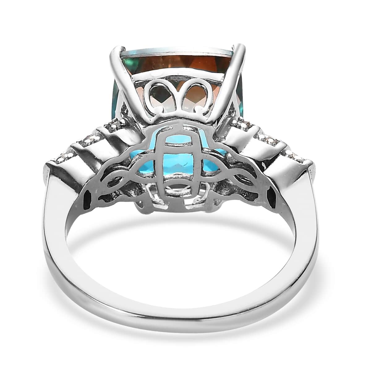 Aqua Terra Costa Quartz (Triplet) and White Zircon Ring in Platinum Over Sterling Silver 6.40 ctw image number 4