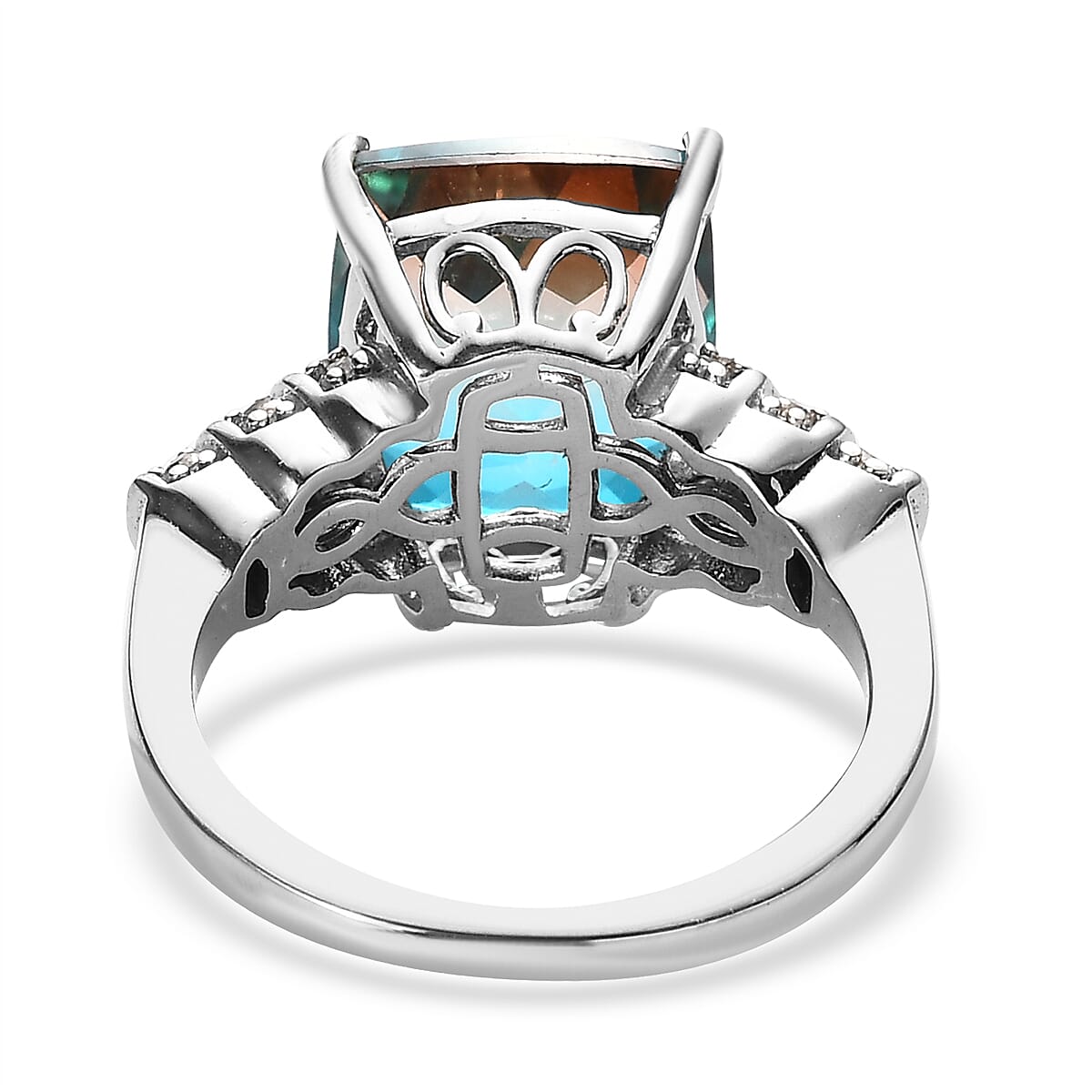 Aqua Terra Costa Quartz (Triplet) and White Zircon Ring in Platinum Over Sterling Silver (Size 9.0) 6.40 ctw image number 4