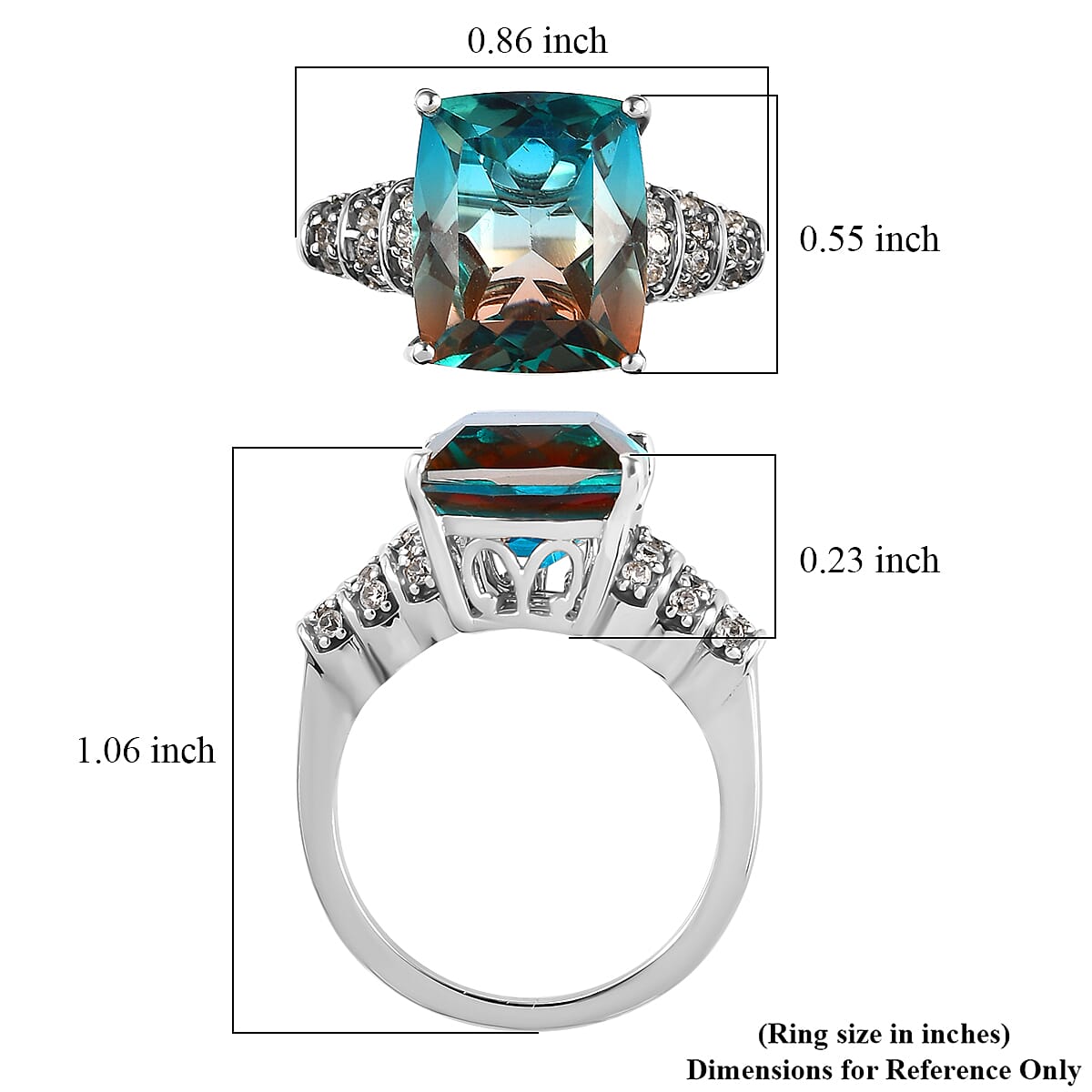 Aqua Terra Costa Quartz (Triplet) and White Zircon Ring in Platinum Over Sterling Silver (Size 9.0) 6.40 ctw image number 5