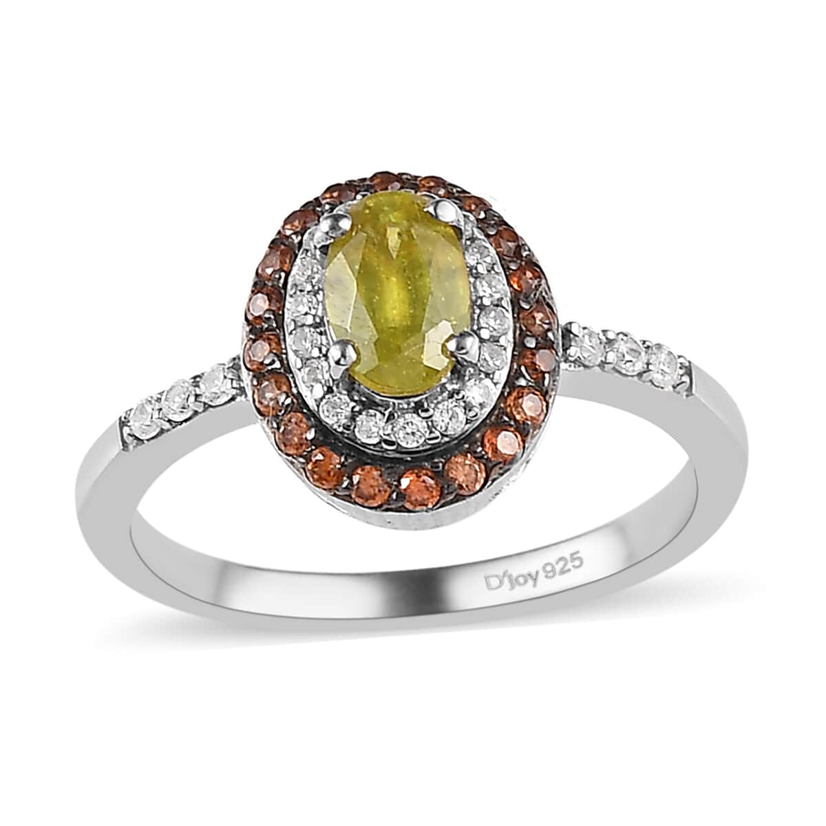 AAA Sava Sphene, Natural White Zircon and Coffee Zircon Double Halo Ring in Platinum Over Sterling Silver 1.00 ctw image number 0