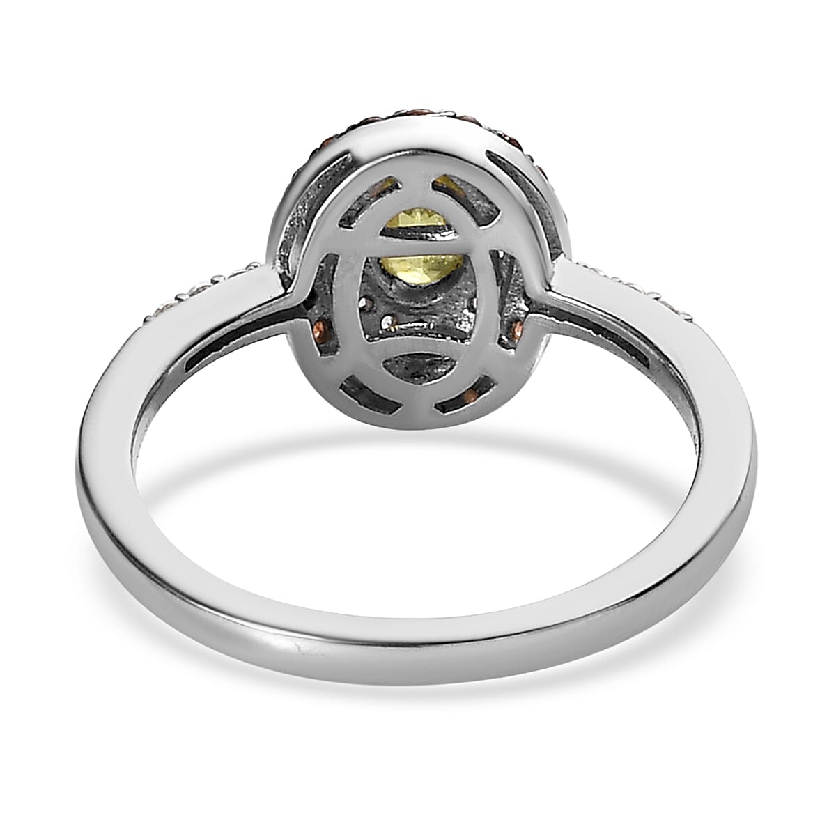 AAA Sava Sphene, White and Coffee Zircon Double Halo Ring in Platinum Over Sterling Silver (Size 10.0) 1.00 ctw