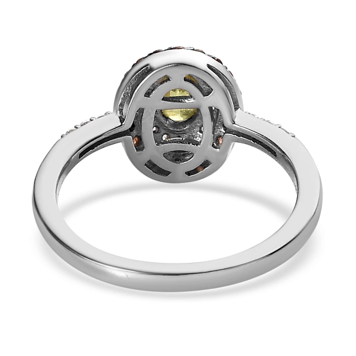 AAA Sava Sphene, Natural White Zircon and Coffee Zircon Double Halo Ring in Platinum Over Sterling Silver 1.00 ctw image number 4