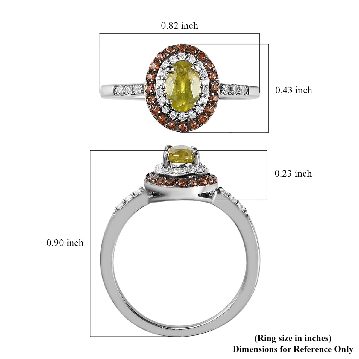 AAA Sava Sphene, Natural White Zircon and Coffee Zircon Double Halo Ring in Platinum Over Sterling Silver 1.00 ctw image number 5