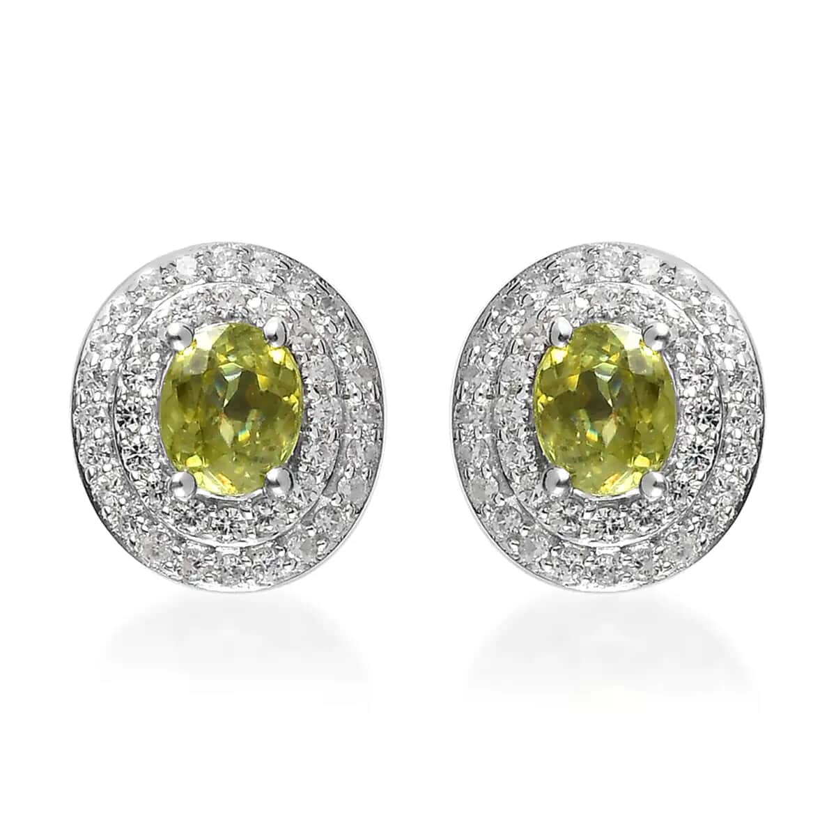 AAA Sava Sphene and White Zircon Double Halo Stud Earrings in Platinum Over Sterling Silver 1.50 ctw image number 0