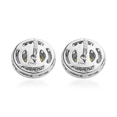 AAA Sava Sphene and White Zircon Double Halo Stud Earrings in Platinum Over Sterling Silver 1.50 ctw