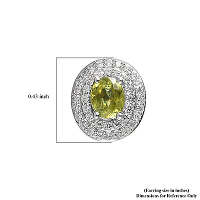 AAA Sava Sphene and White Zircon Double Halo Stud Earrings in Platinum Over Sterling Silver 1.50 ctw