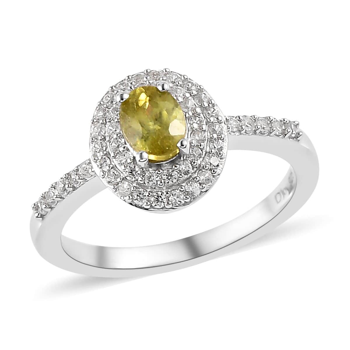 AAA Sava Sphene and Natural White Zircon Double Halo Ring in Platinum Over Sterling Silver 0.85 ctw image number 0
