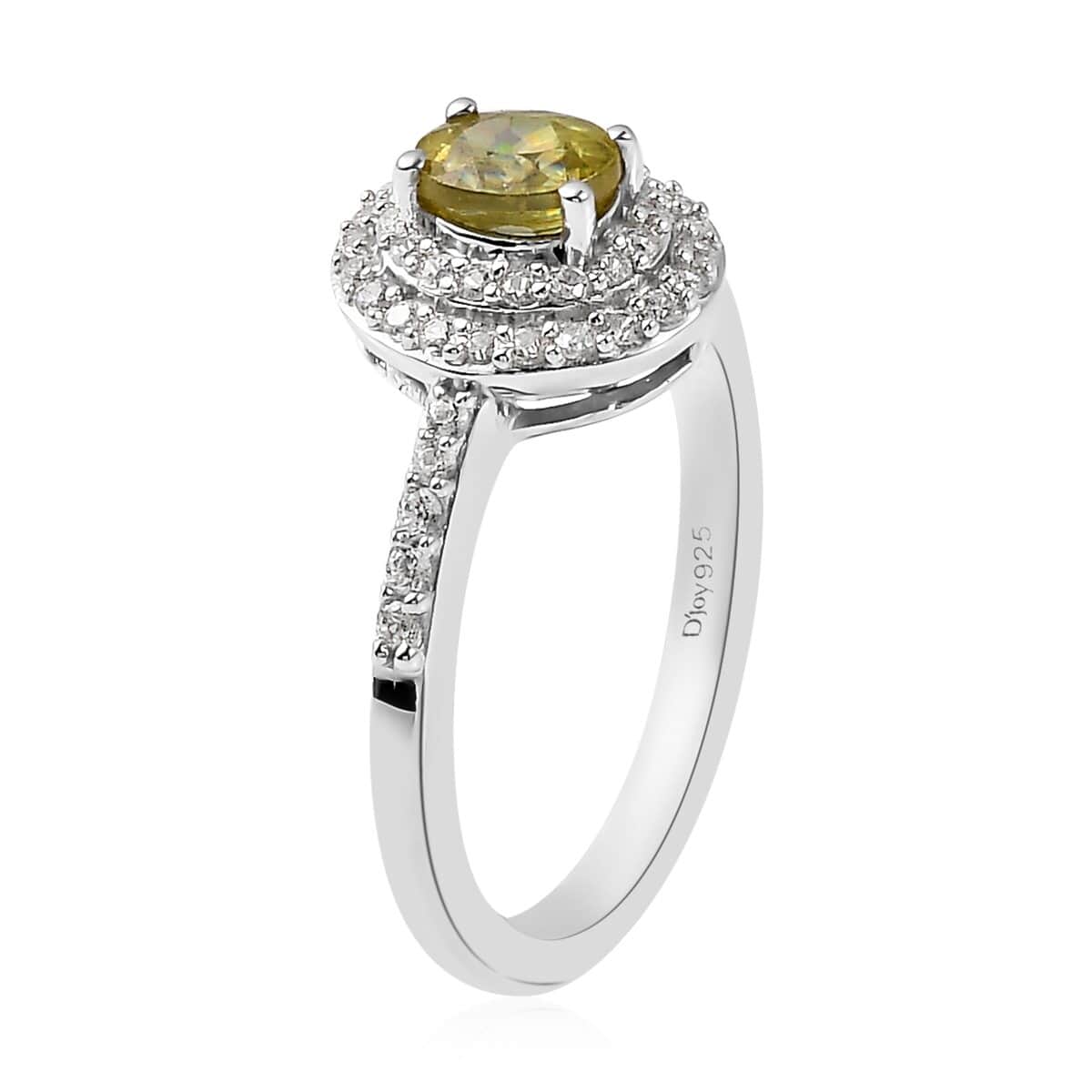 AAA Sava Sphene and Natural White Zircon Double Halo Ring in Platinum Over Sterling Silver 0.85 ctw image number 3
