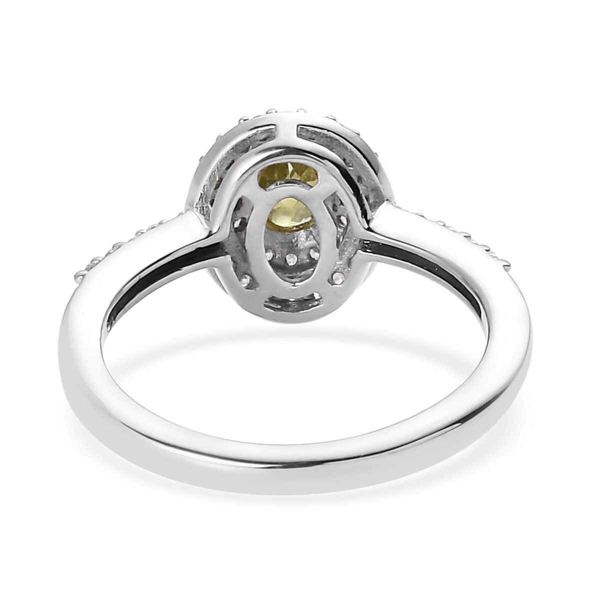 AAA Sava Sphene and Natural White Zircon Double Halo Ring in Platinum Over Sterling Silver 0.85 ctw image number 4