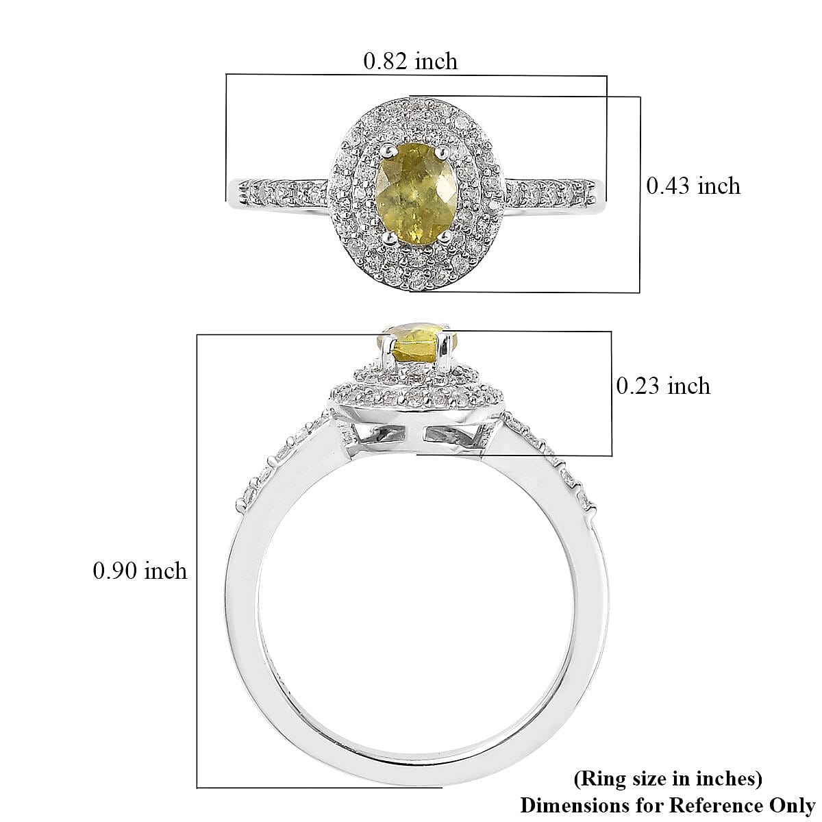 AAA Sava Sphene and White Zircon Double Halo Ring in Platinum Over Sterling Silver (Size 10.0) 0.85 ctw