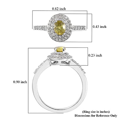 AAA Sava Sphene and White Zircon Double Halo Ring in Platinum Over Sterling Silver (Size 10.0) 0.85 ctw