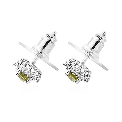 AAA Sava Sphene and White Zircon Sunburst Stud Earrings in Platinum Over Sterling Silver 0.90 ctw
