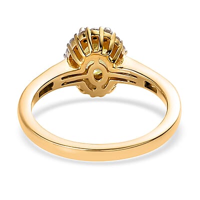 AAA Sava Sphene, White and Coffee Zircon Halo Ring in Vermeil Yellow Gold Over Sterling Silver (Size 10.0) 1.35 ctw