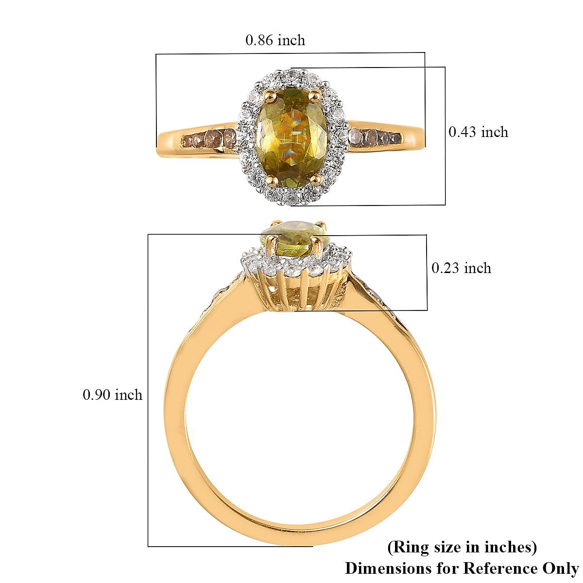 AAA Sava Sphene, White and Coffee Zircon Halo Ring in Vermeil Yellow Gold Over Sterling Silver (Size 10.0) 1.35 ctw