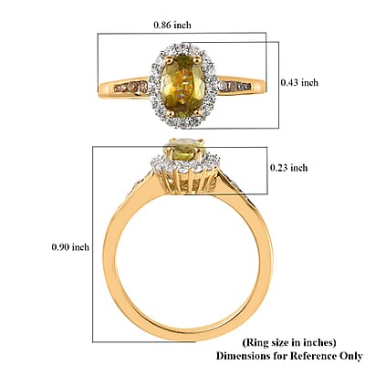 AAA Sava Sphene, White and Coffee Zircon Halo Ring in Vermeil Yellow Gold Over Sterling Silver (Size 10.0) 1.35 ctw
