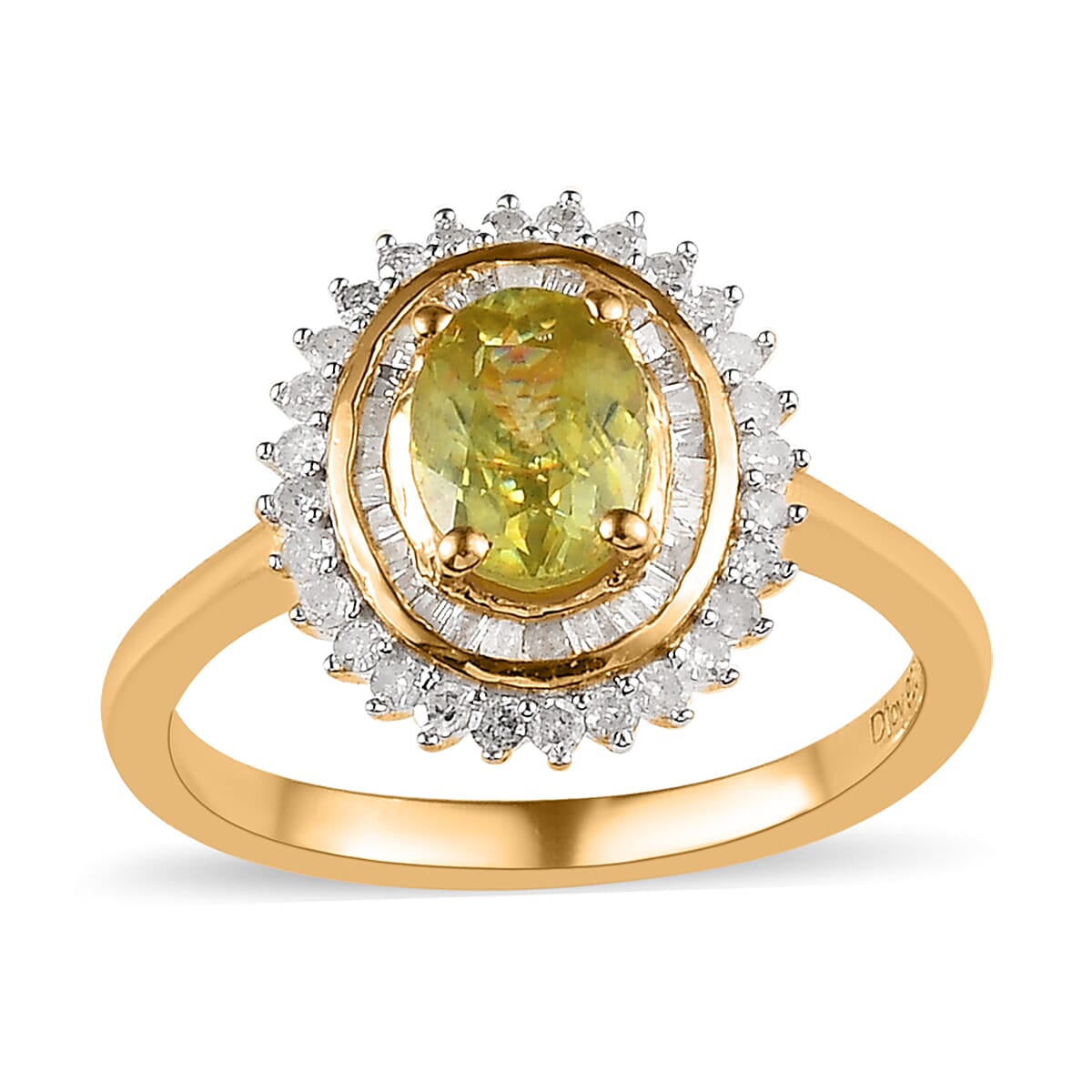 AAA Sava Sphene and Diamond Sunburst Ring in Vermeil Yellow Gold Over Sterling Silver 1.25 ctw image number 0