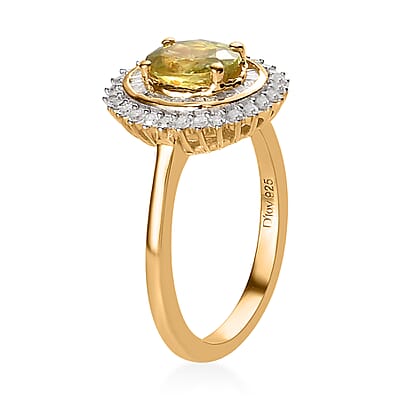 AAA Sava Sphene and Diamond Sunburst Ring in Vermeil Yellow Gold Over Sterling Silver (Size 10.0) 1.25 ctw