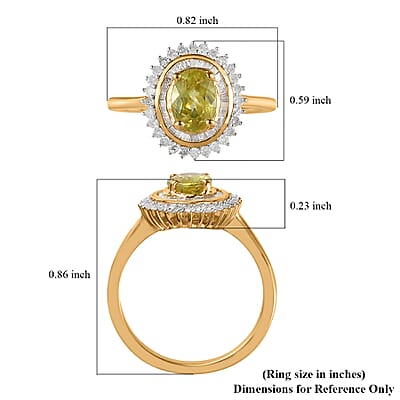 AAA Sava Sphene and Diamond Sunburst Ring in Vermeil Yellow Gold Over Sterling Silver (Size 10.0) 1.25 ctw