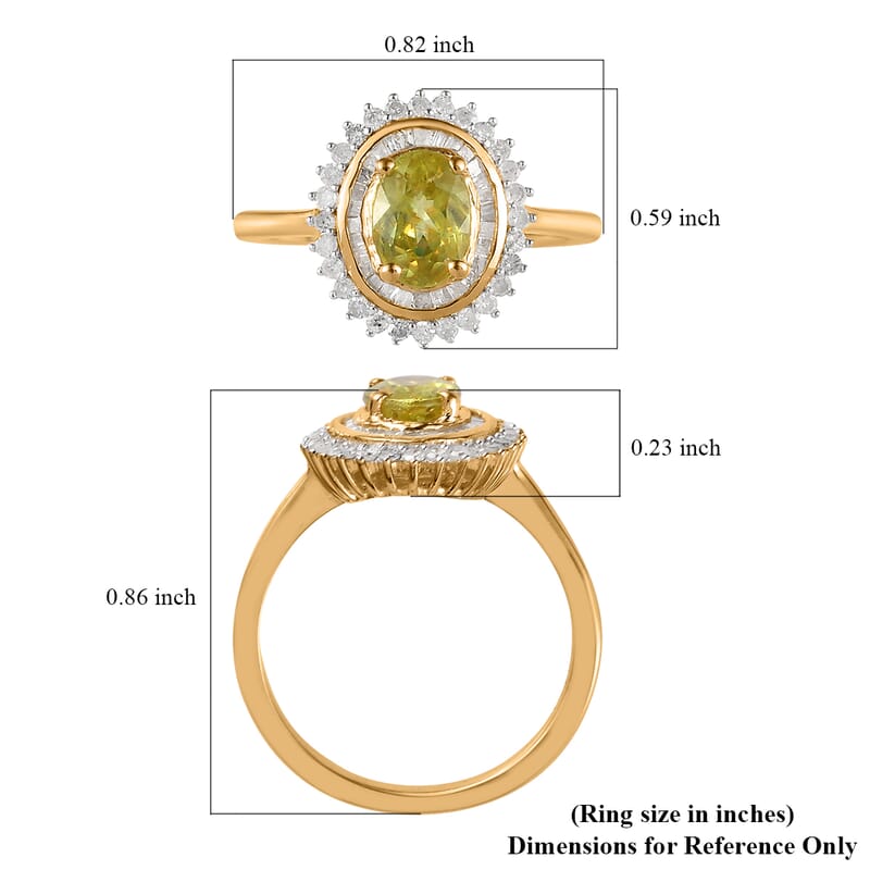 AAA Sava Sphene and Diamond Sunburst Ring in Vermeil Yellow Gold Over Sterling Silver (Size 10.0) 1.25 ctw