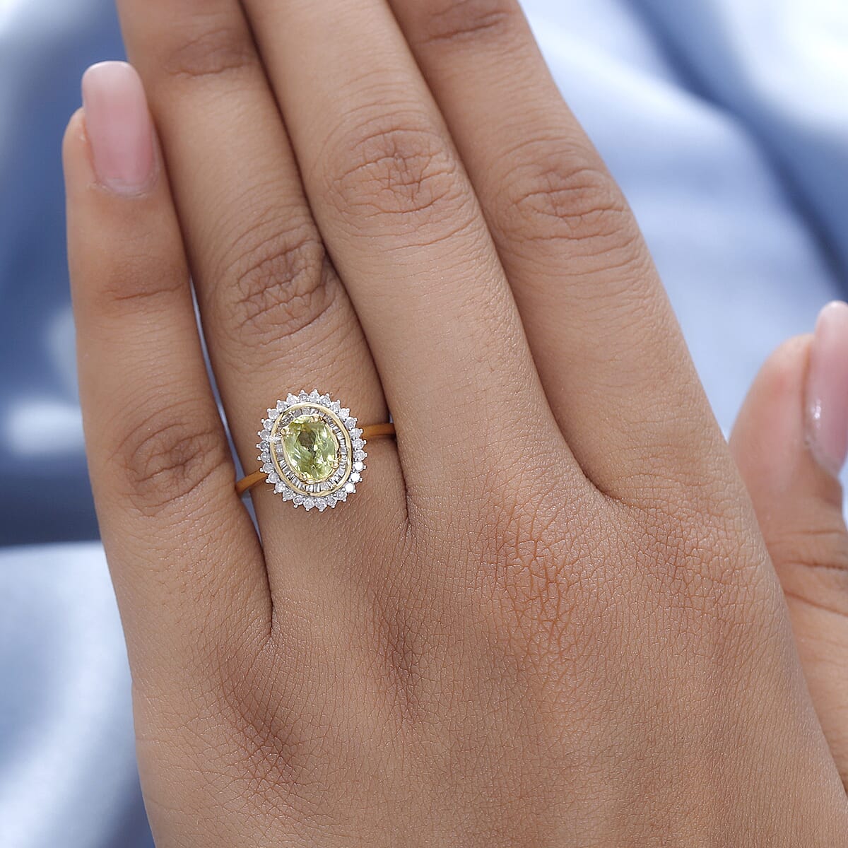 AAA Sava Sphene and Diamond Sunburst Ring in Vermeil Yellow Gold Over Sterling Silver (Size 8.0) 1.25 ctw image number 2