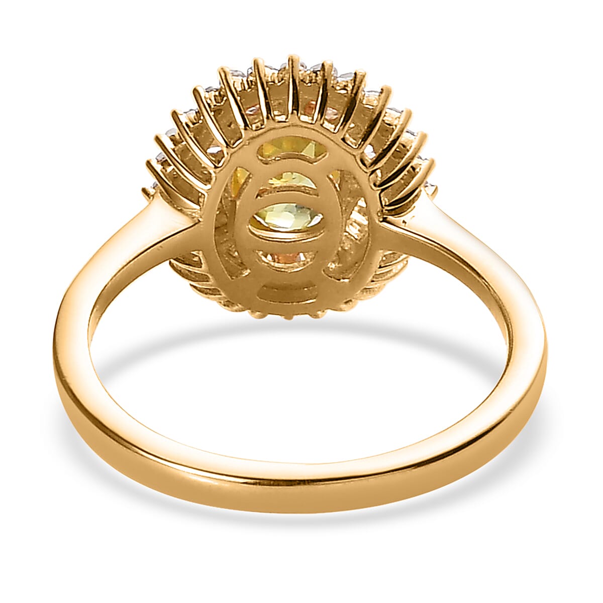 AAA Sava Sphene and Diamond Sunburst Ring in Vermeil Yellow Gold Over Sterling Silver (Size 8.0) 1.25 ctw image number 4