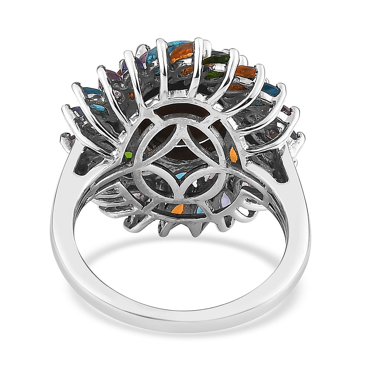 Boulder Opal Triplet and Multi Gemstone Cocktail Ring in Platinum Over Sterling Silver (Size 10.0) 5.00 ctw