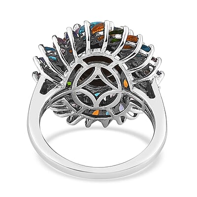 Boulder Opal Triplet and Multi Gemstone Cocktail Ring in Platinum Over Sterling Silver (Size 10.0) 5.00 ctw