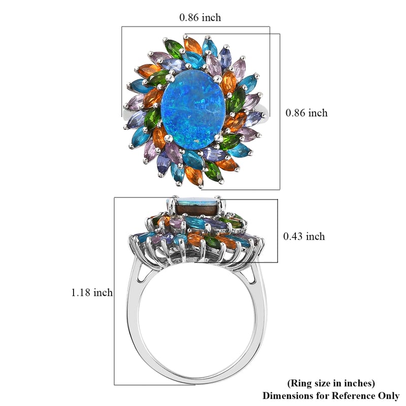 Boulder Opal Triplet and Multi Gemstone Cocktail Ring in Platinum Over Sterling Silver (Size 10.0) 5.00 ctw
