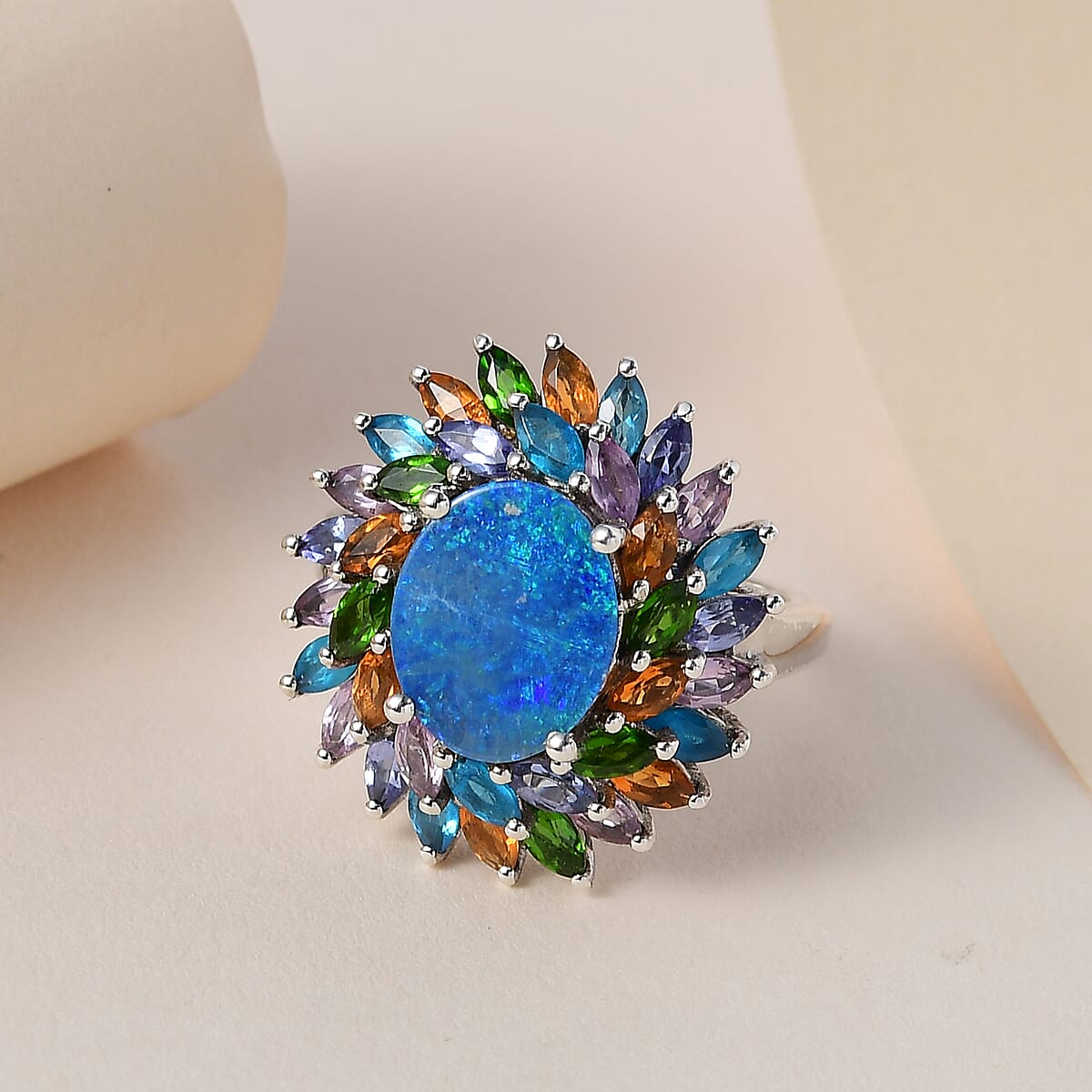 Boulder Opal Triplet and Multi Gemstone Cocktail Ring in Platinum Over Sterling Silver (Size 9.0) 5.00 ctw image number 1